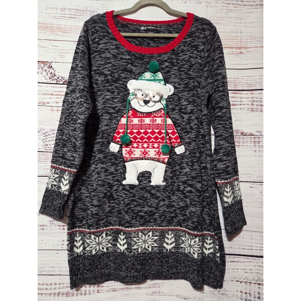 United States Sweaters Womens Holiday Polar Bear Tunic Sweater Grey XL Fair Isle